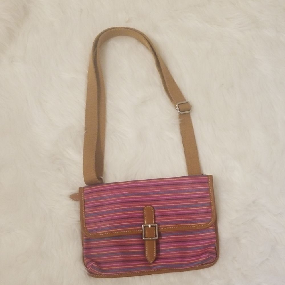 Fossil leather and viny strippedl crossbody